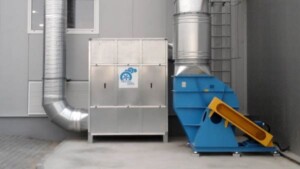 Fume extraction system from extruders and coolers